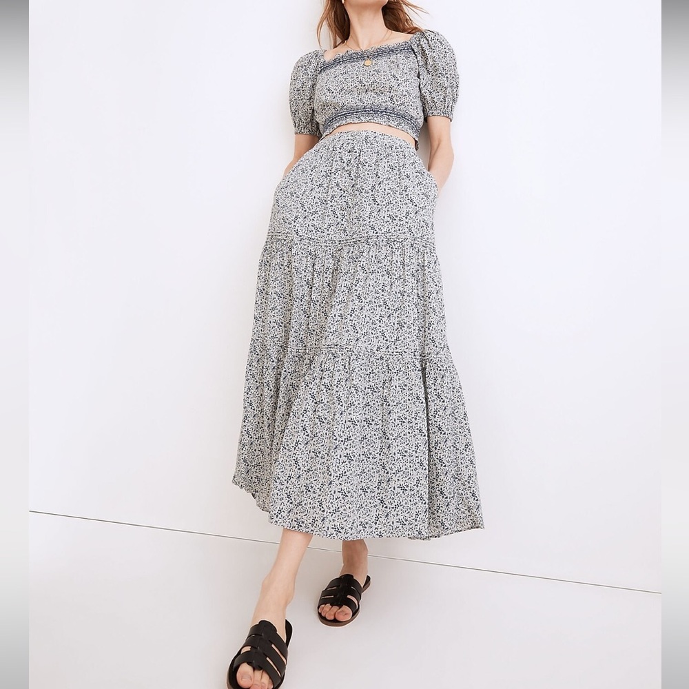 Madewell Button-Front Tiered Floral Maxi Skirt and Top Set